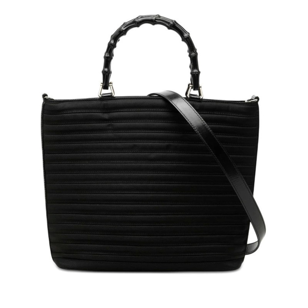 Gucci Bamboo Tote Bag Shoulder Black Leather